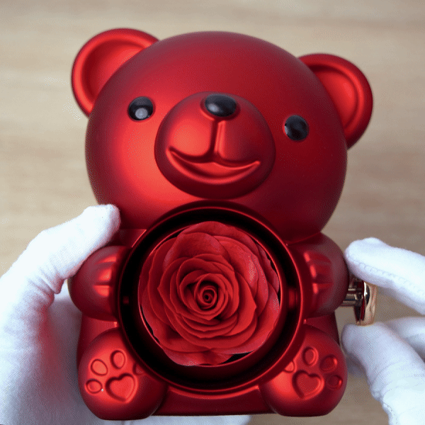 Ourson rose éternelle avec collier personnalisé