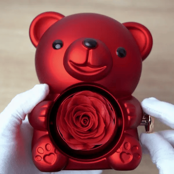 Ourson rose éternelle avec collier personnalisé