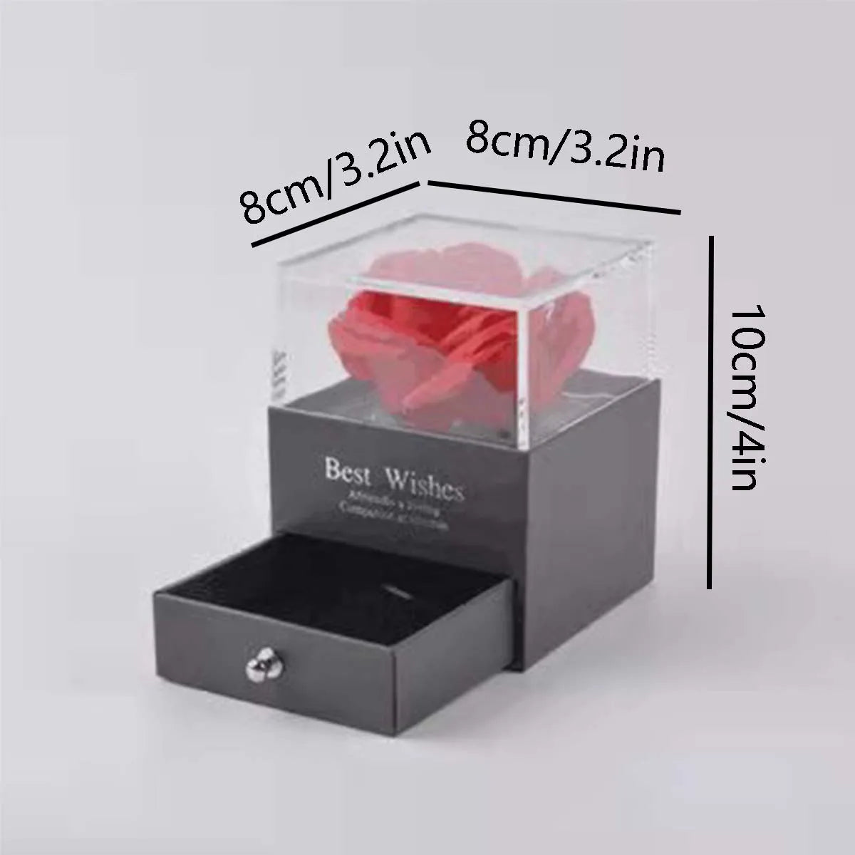 Coffret rose éternelle avec tiroir et collier avec pendentif en forme de coeur