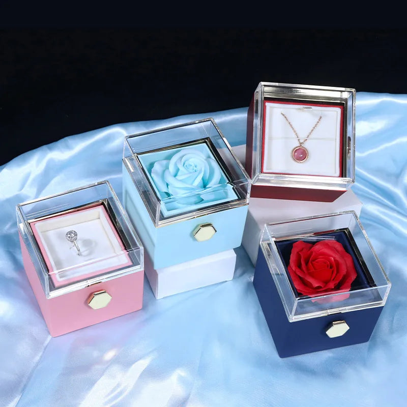 Coffret avec rose éternelle contenant un collier à projection de photos