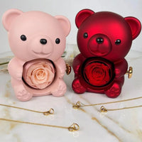 Ourson rose éternelle avec collier personnalisé